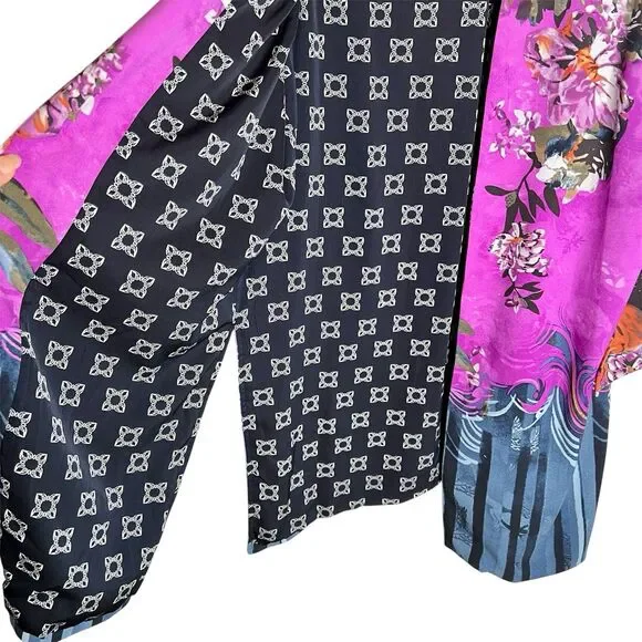 Nygard Open Front Kimono Duster Size Large Vibrant Colors Contrasting Lining - Picture 4 of 9